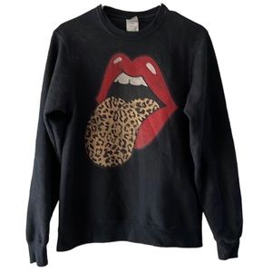 Rolling Stones black with leopard logo sweatshirt